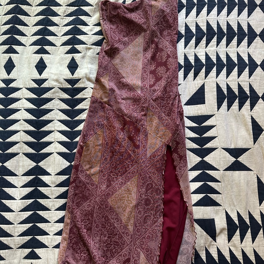 Urban Outfitters Strapless Burgundy Paisley Dress